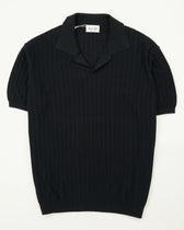 Sand Polo Shirt Pure Cotton Ribbed Navy
