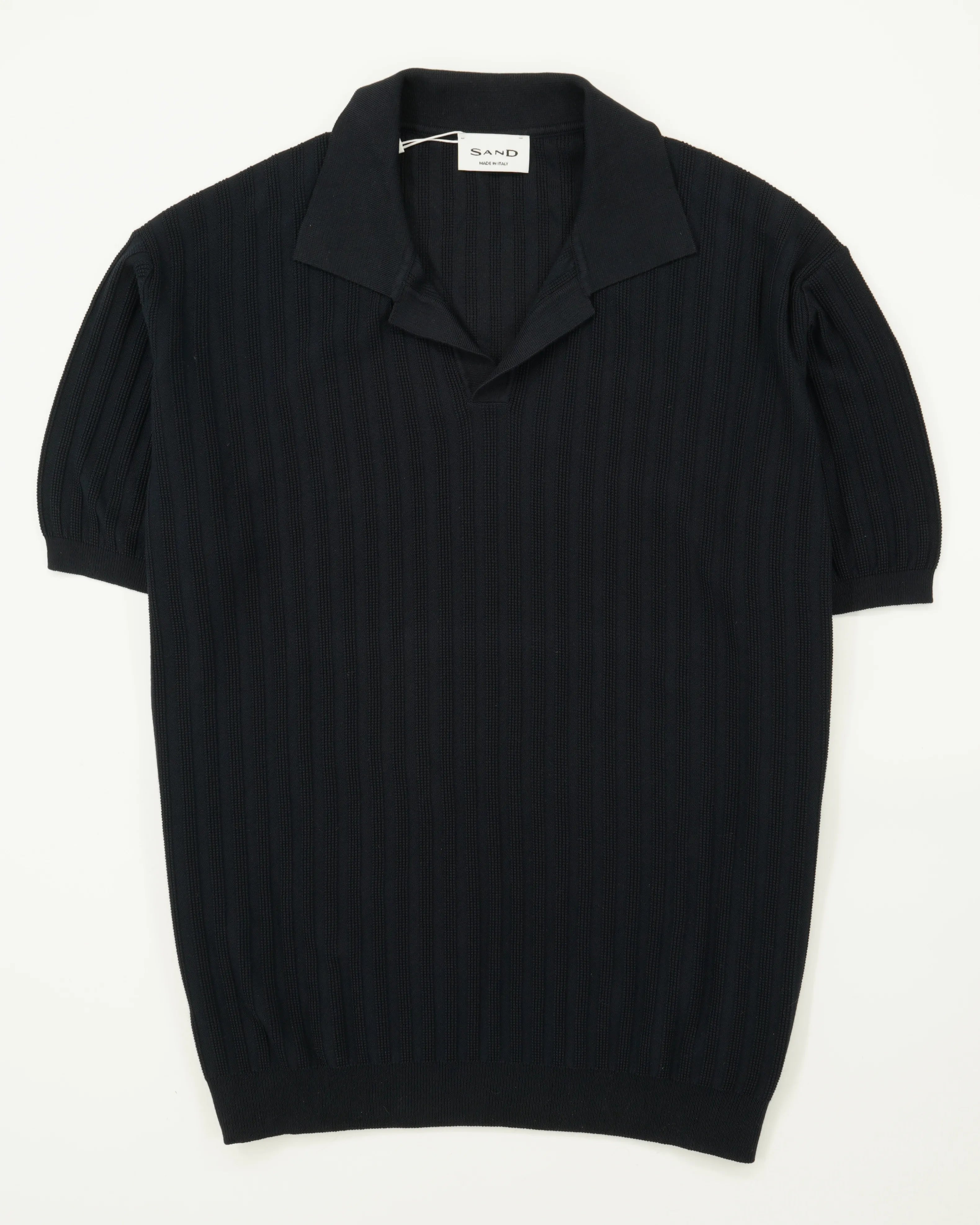 Sand Polo Shirt Pure Cotton Ribbed Navy