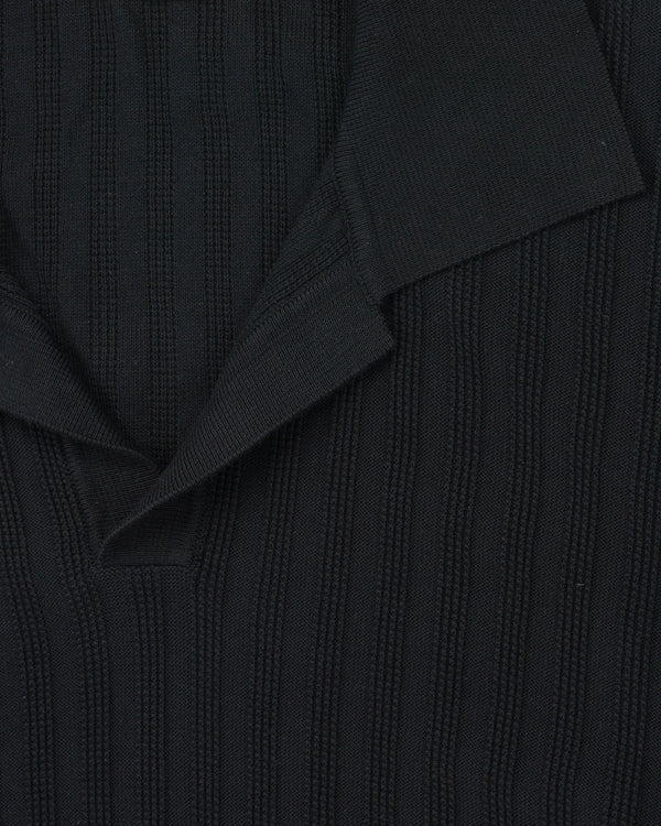 Sand Polo Shirt Pure Cotton Ribbed Navy