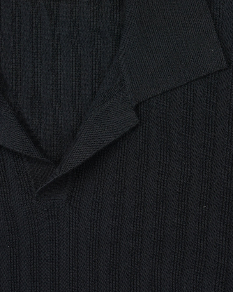 Sand Polo Shirt Pure Cotton Ribbed Navy