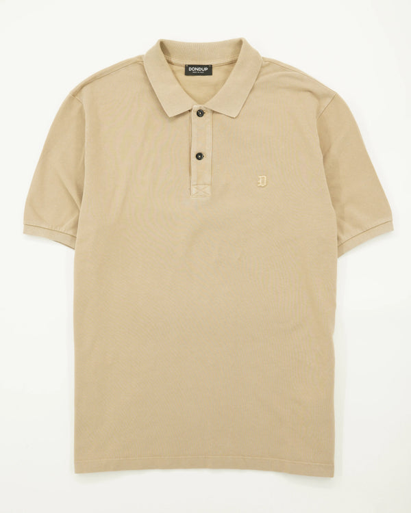 Polo Shirt Garment Dyed Pure Cotton Beige