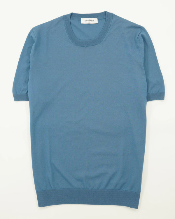 Gran Sasso Knitted T-Shirt Fresh Cotton Blue