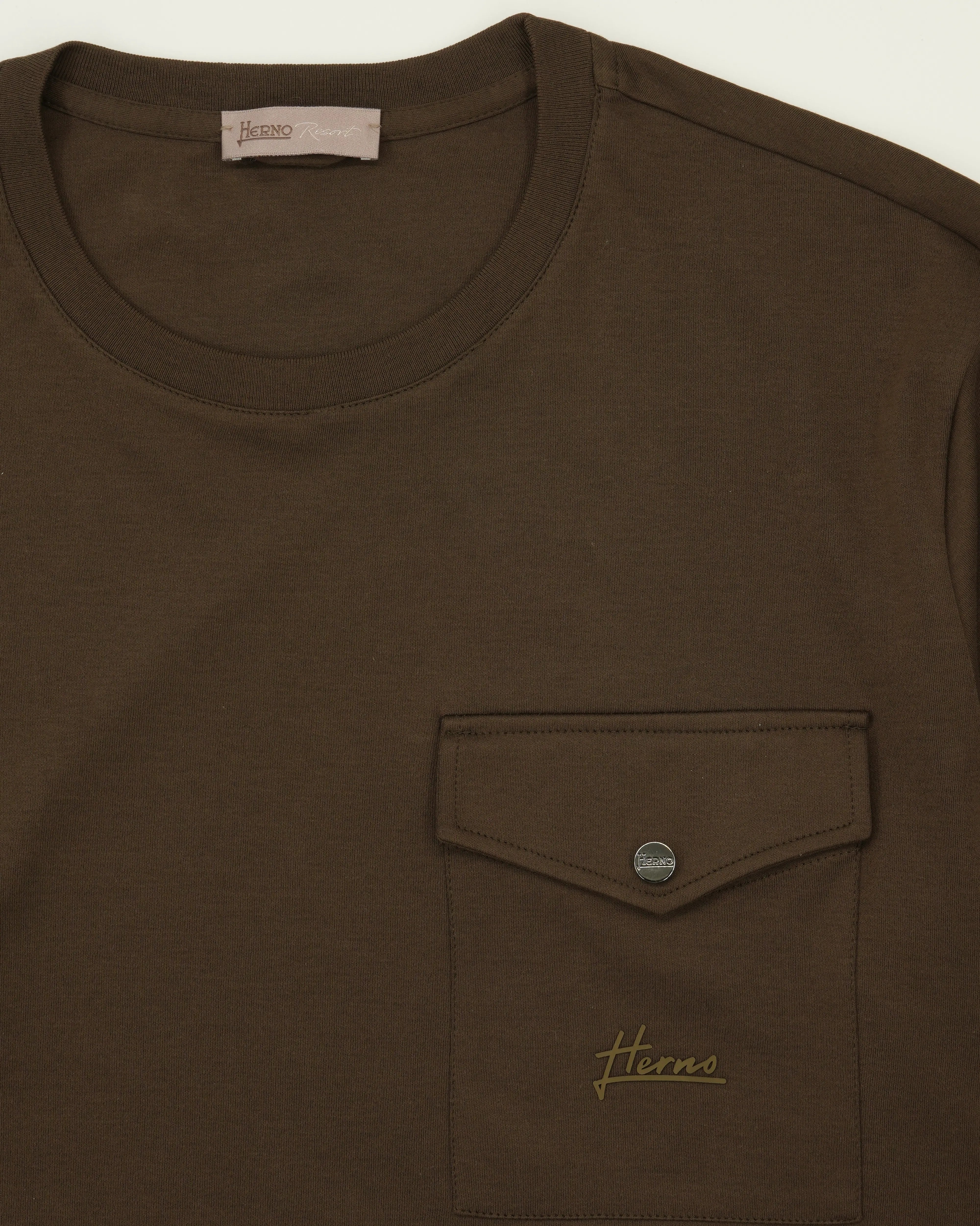 Herno T-Shirt Pure Cotton Chest Pocket Brown
