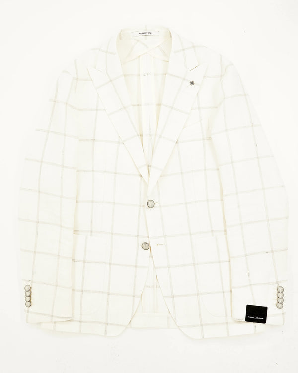 Tagliatore Jacket Wool Linen Windowpane White