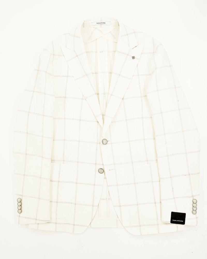 Tagliatore Jacket Wool Linen Windowpane White