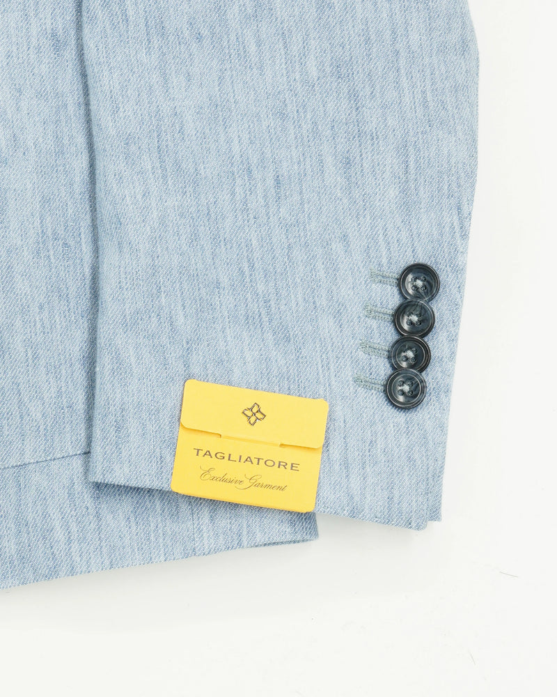 Tagliatore Jacket Linen Cotton Denim Stretch Light Blue