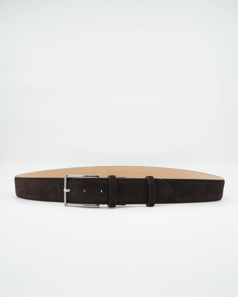 Doucals Belt Adjustable Soft Suede Dark Brown
