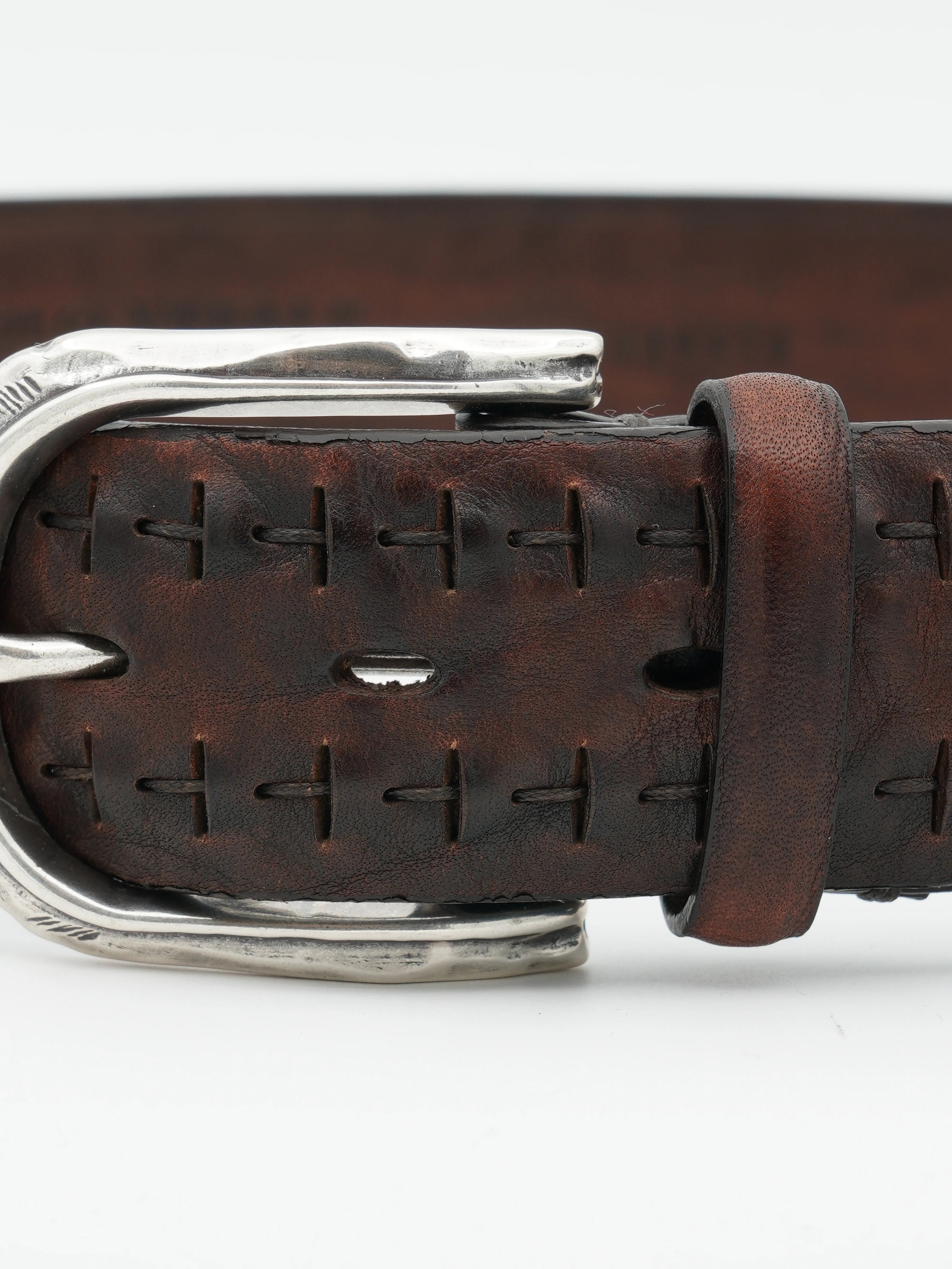 Paolo Vitale Belt Stitched Dark Brown