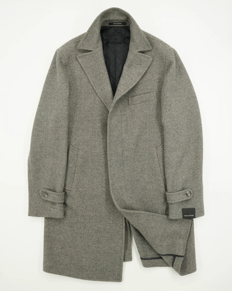 Tagliatore Coat Wool Cashmere Chevron Warm Grey