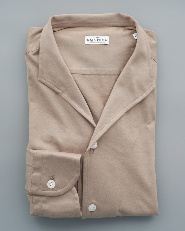 Sonrisa Shirt Fior di Cotone Jersey Nehru Beige