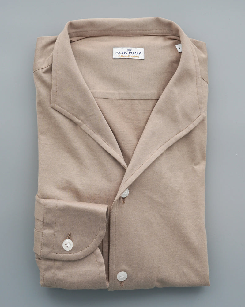 Sonrisa Shirt Fior di Cotone Jersey Nehru Beige
