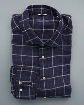 Stenströms Shirt Pure Linen Slim Fit Check Navy
