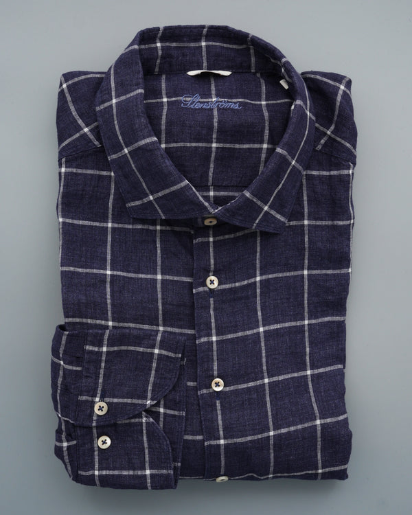 Stenströms Shirt Pure Linen Slim Fit Check Navy