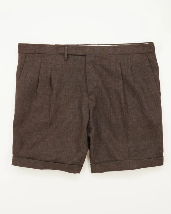 Briglia Shorts Pleated Pure Linen Brown