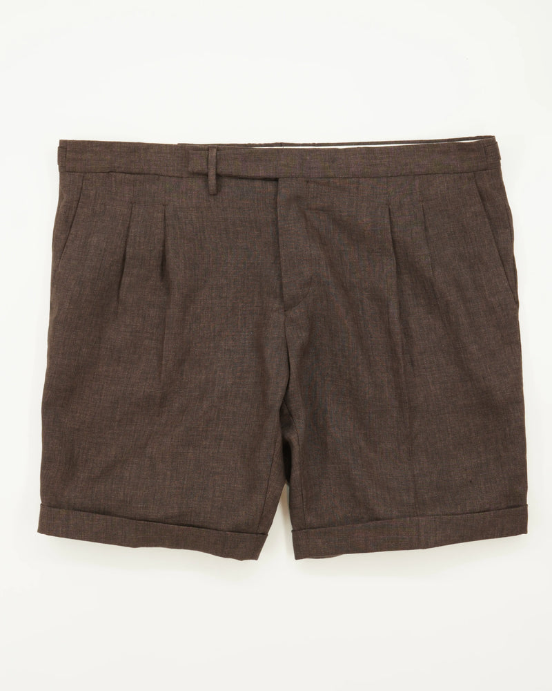 Briglia Shorts Pleated Pure Linen Brown