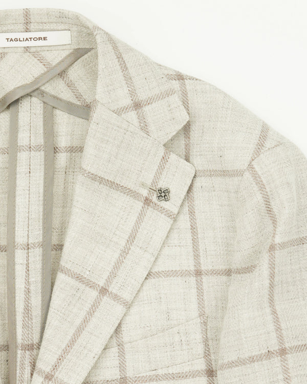Tagliatore Jacket Wool Linen Windowpane Beige