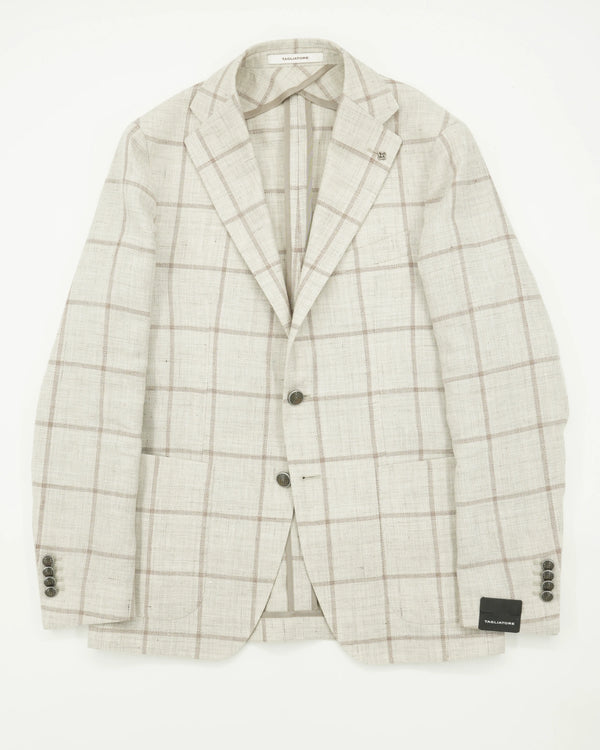 Tagliatore Jacket Wool Linen Windowpane Beige