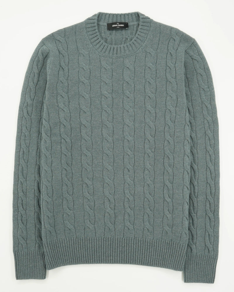 Gran Sasso Crewneck Cable Pure Cashmere Green