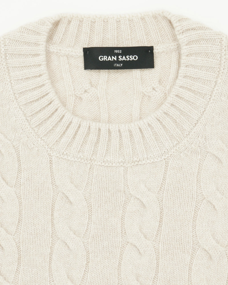 Gran Sasso Crewneck Cable Pure Cashmere Light Beige