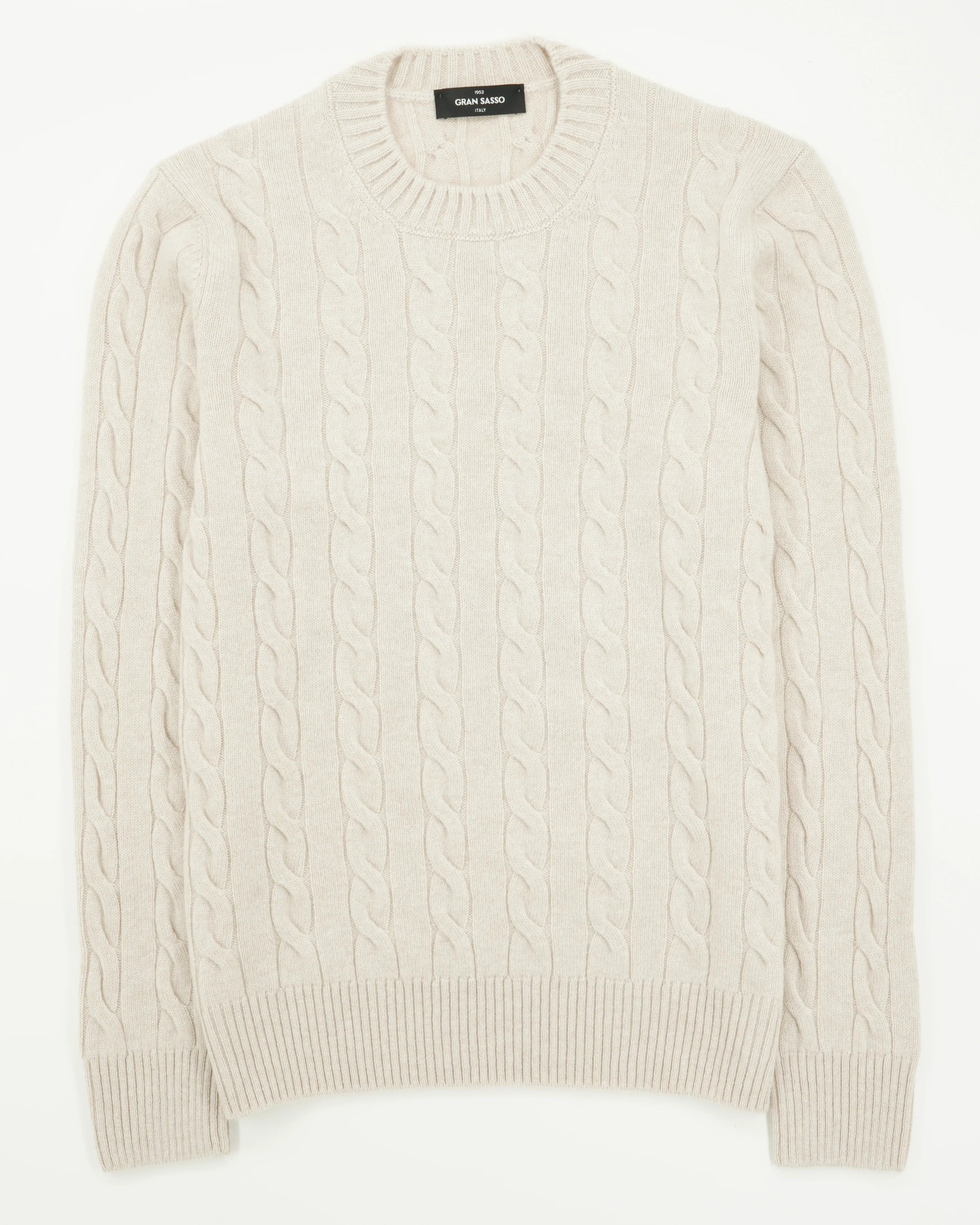 Gran Sasso Crewneck Cable Pure Cashmere Light Beige