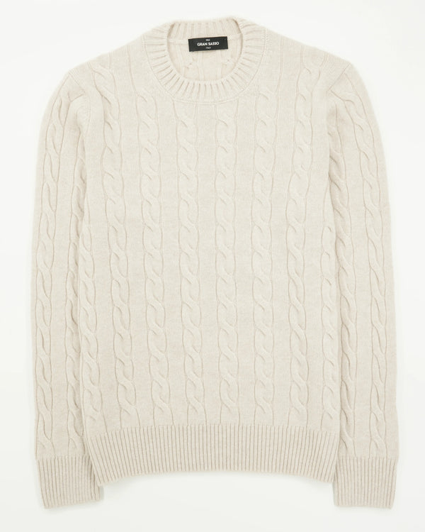 Gran Sasso Crewneck Cable Pure Cashmere Light Beige