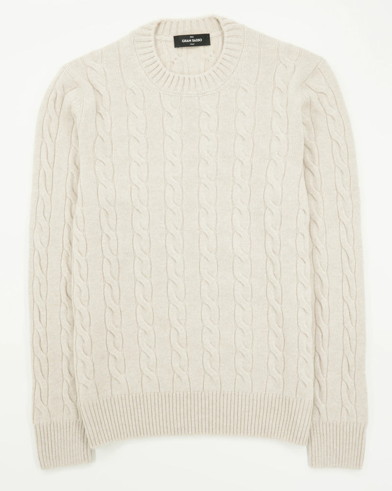 Gran Sasso Crewneck Cable Pure Cashmere Light Beige