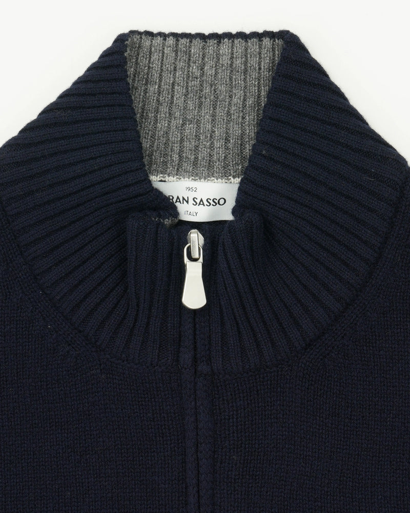 Gran Sasso Full Zip Wool Cashmere Navy