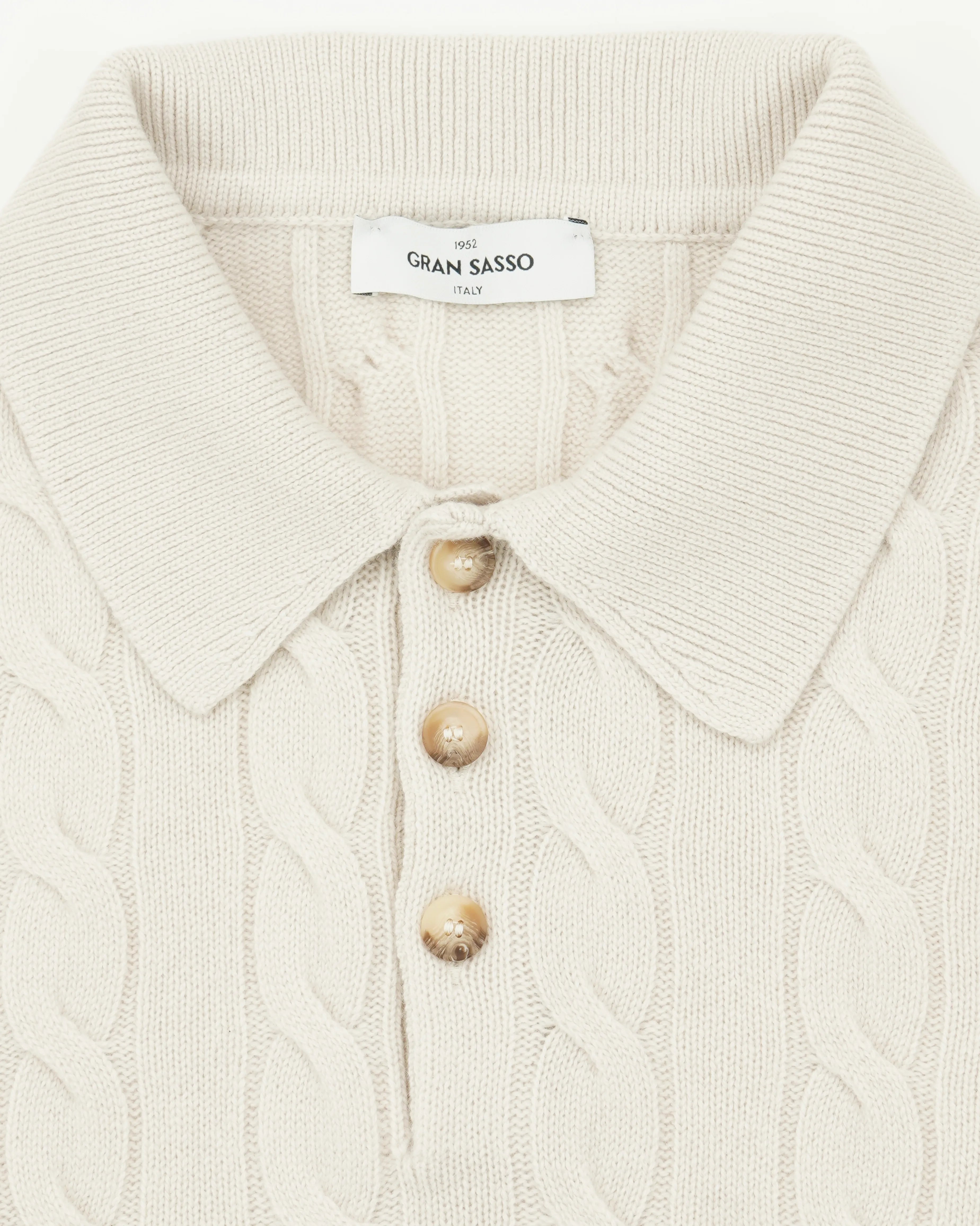 Gran Sasso Polo Shirt Cable Wool Cashmere Light Beige