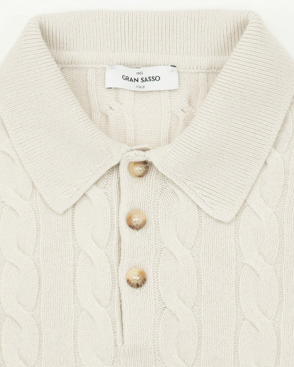 Gran Sasso Polo Shirt Cable Wool Cashmere Light Beige