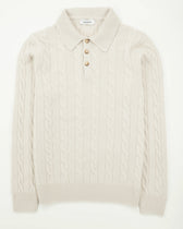 Gran Sasso Polo Shirt Cable Wool Cashmere Light Beige