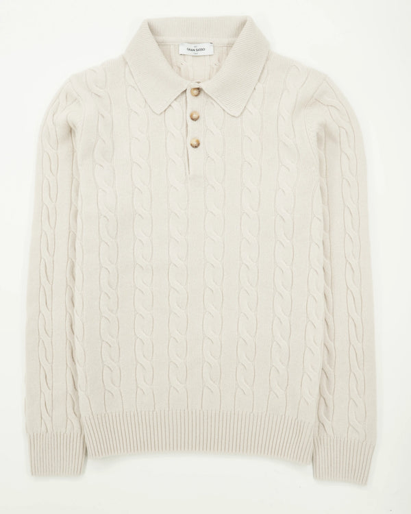 Gran Sasso Polo Shirt Cable Wool Cashmere Light Beige