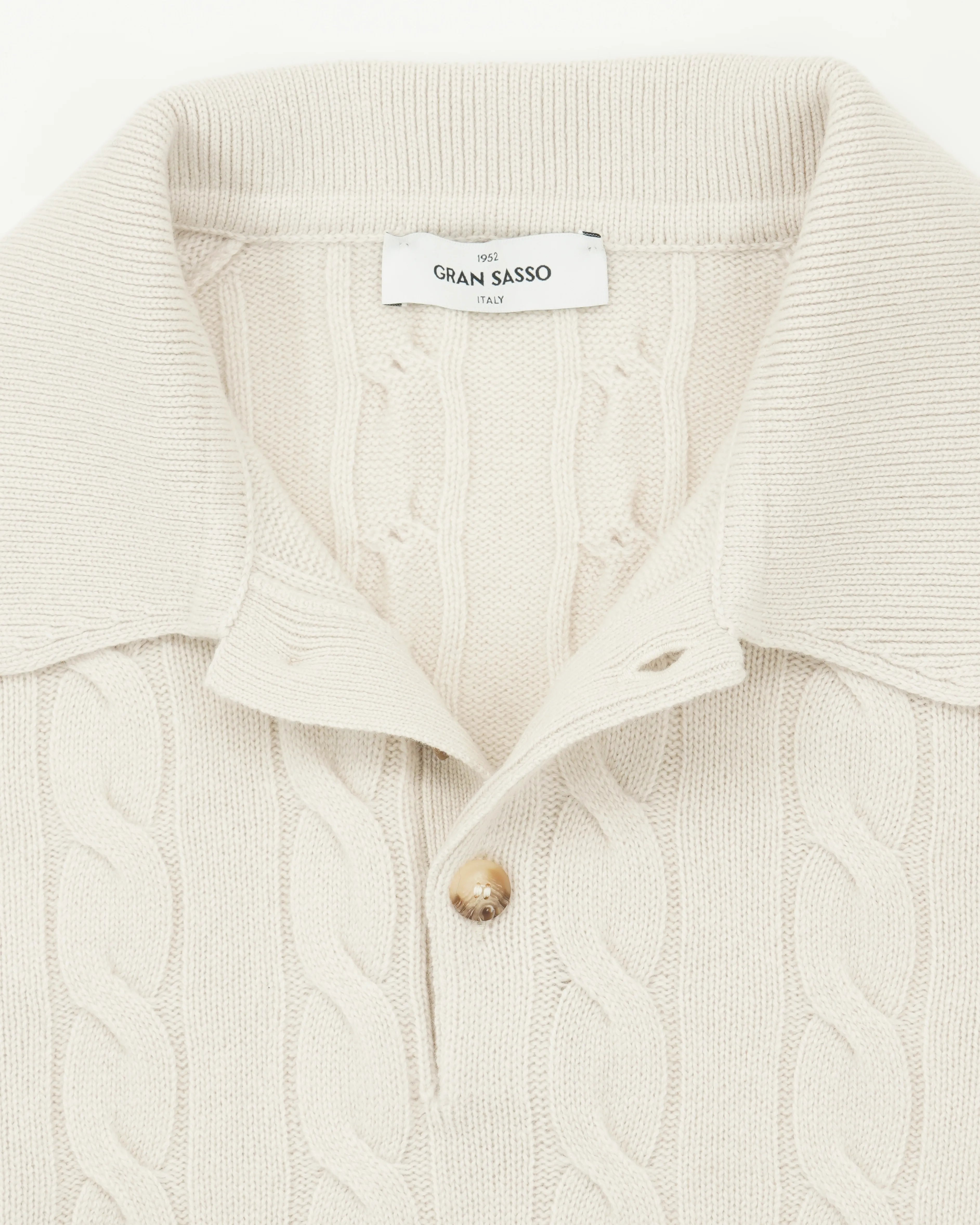 Gran Sasso Polo Shirt Cable Wool Cashmere Light Beige