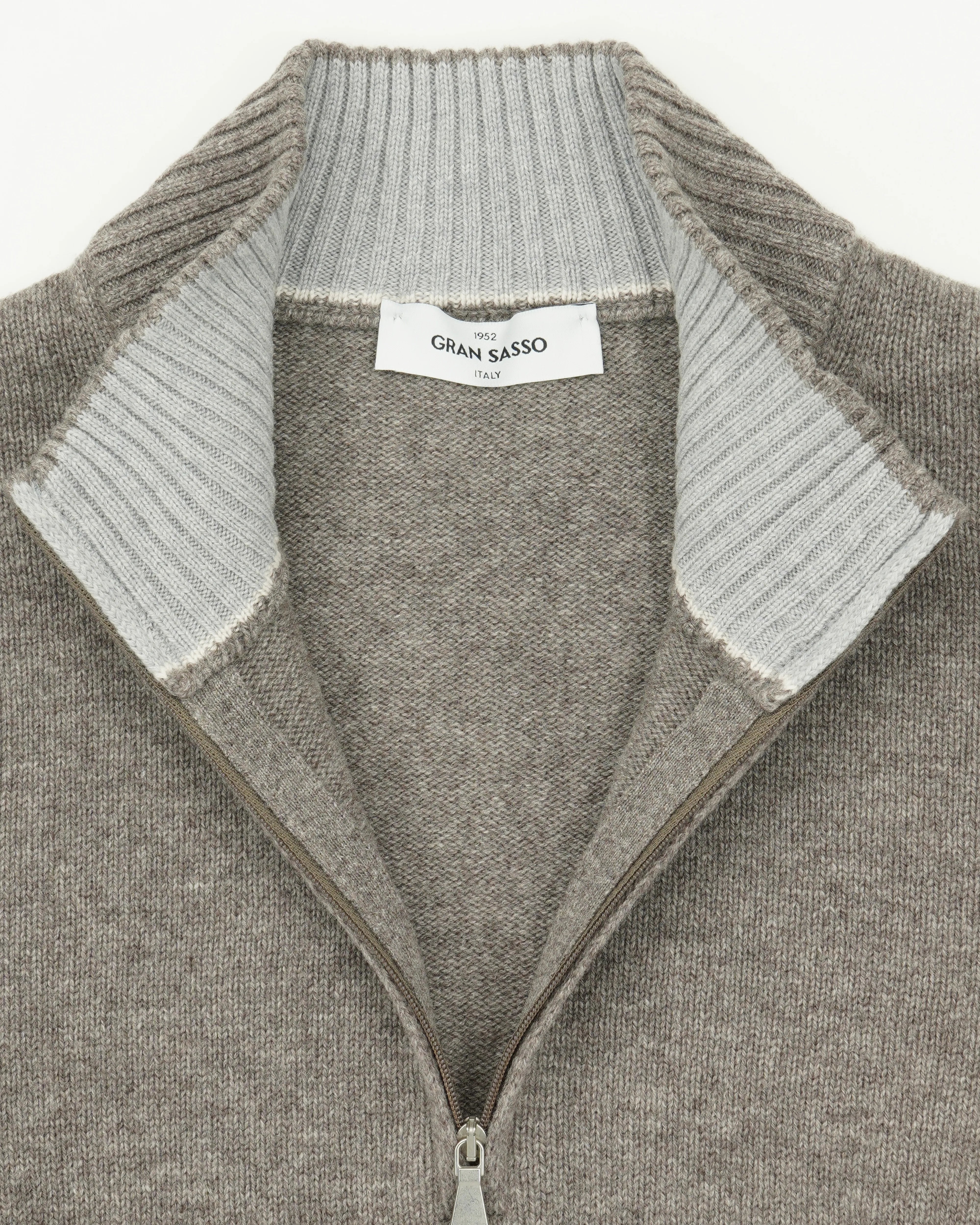 Gran Sasso Half Zip Wool Cashmere Taupe