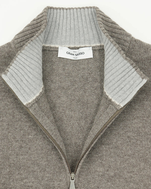 Gran Sasso Half Zip Wool Cashmere Taupe
