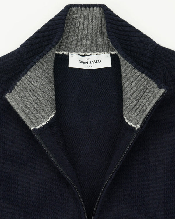 Gran Sasso Half Zip Wool Cashmere Navy