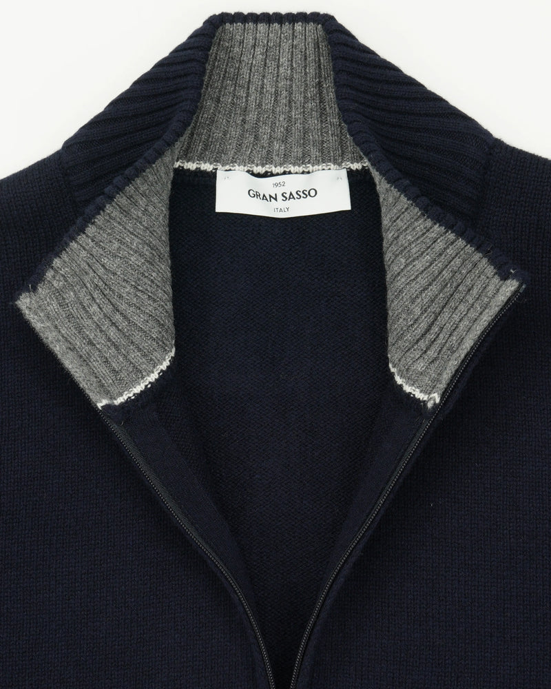 Gran Sasso Half Zip Wool Cashmere Navy