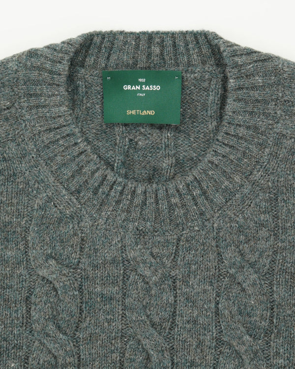 Gran Sasso Crewneck Shetland Cable Green