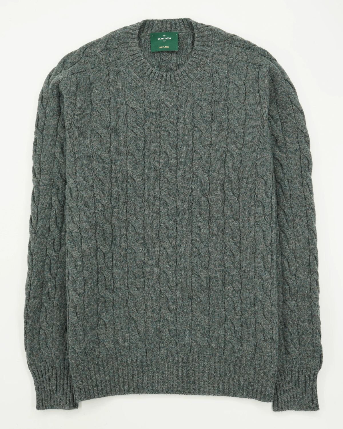 Gran Sasso Crewneck Shetland Cable Green