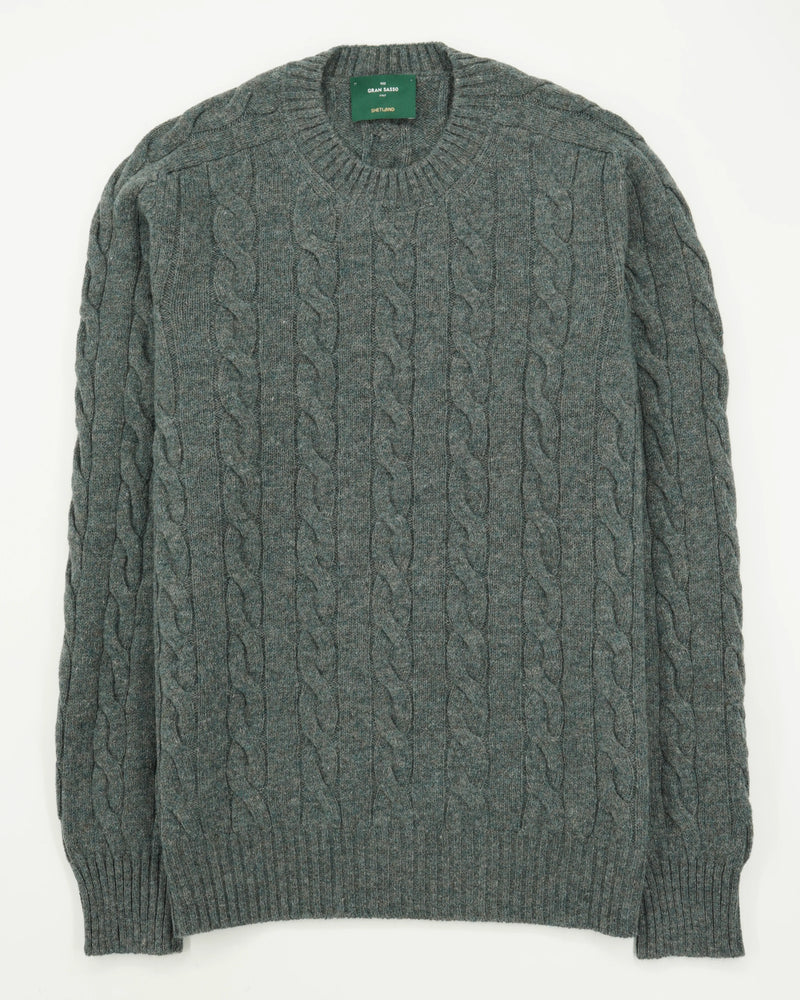 Gran Sasso Crewneck Shetland Cable Green