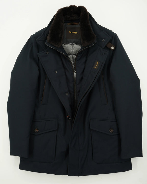 Moorer Coat Drive-Pum Fur Collar Navy