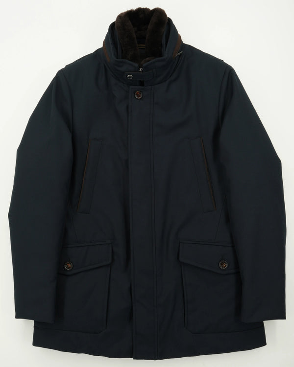 Moorer Coat Drive-Pum Fur Collar Navy