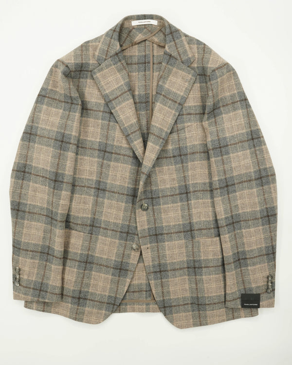 Tagliatore Jacket Wool Cashmere Check Blue Beige