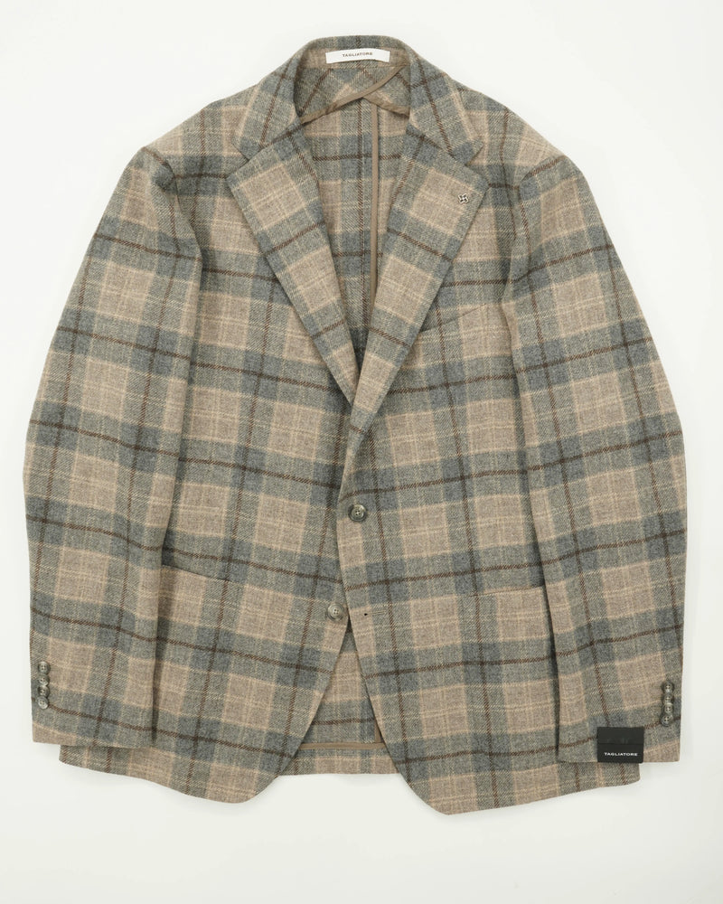 Tagliatore Jacket Wool Cashmere Check Blue Beige