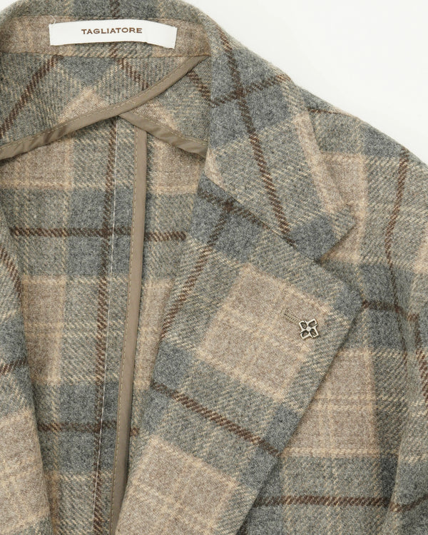 Tagliatore Jacket Wool Cashmere Check Blue Beige