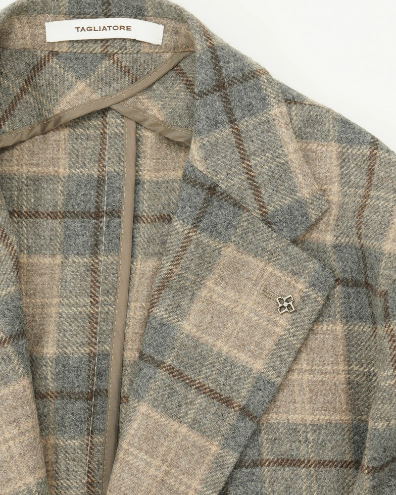Tagliatore Jacket Wool Cashmere Check Blue Beige
