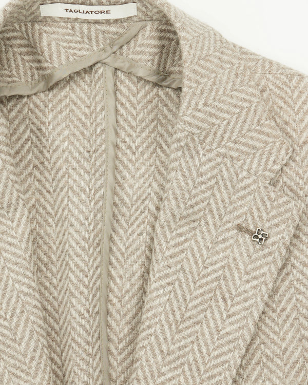 Tagliatore Jacket Wool Cashmere Chevron Taupe