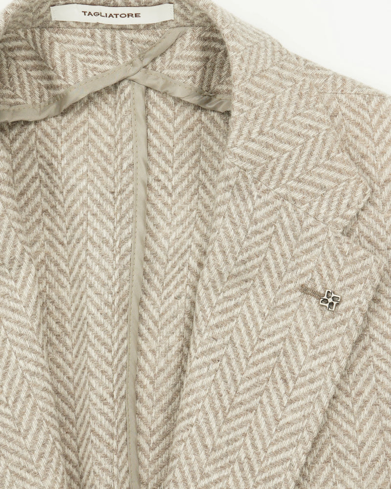 Tagliatore Jacket Wool Cashmere Chevron Taupe