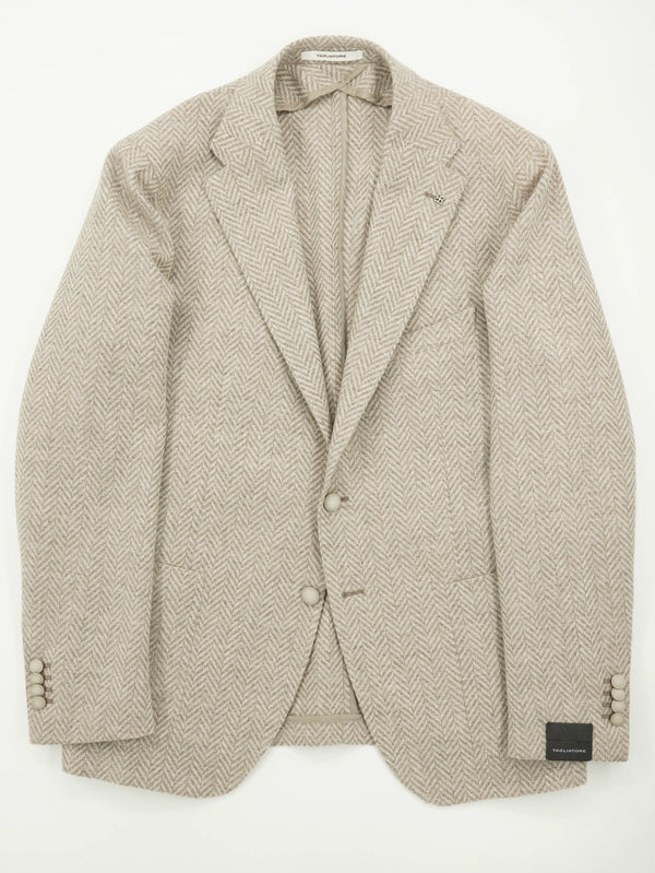 Tagliatore Jacket Wool Cashmere Chevron Taupe
