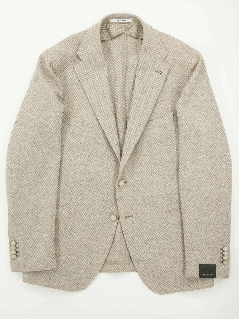 Tagliatore Jacket Wool Cashmere Chevron Taupe