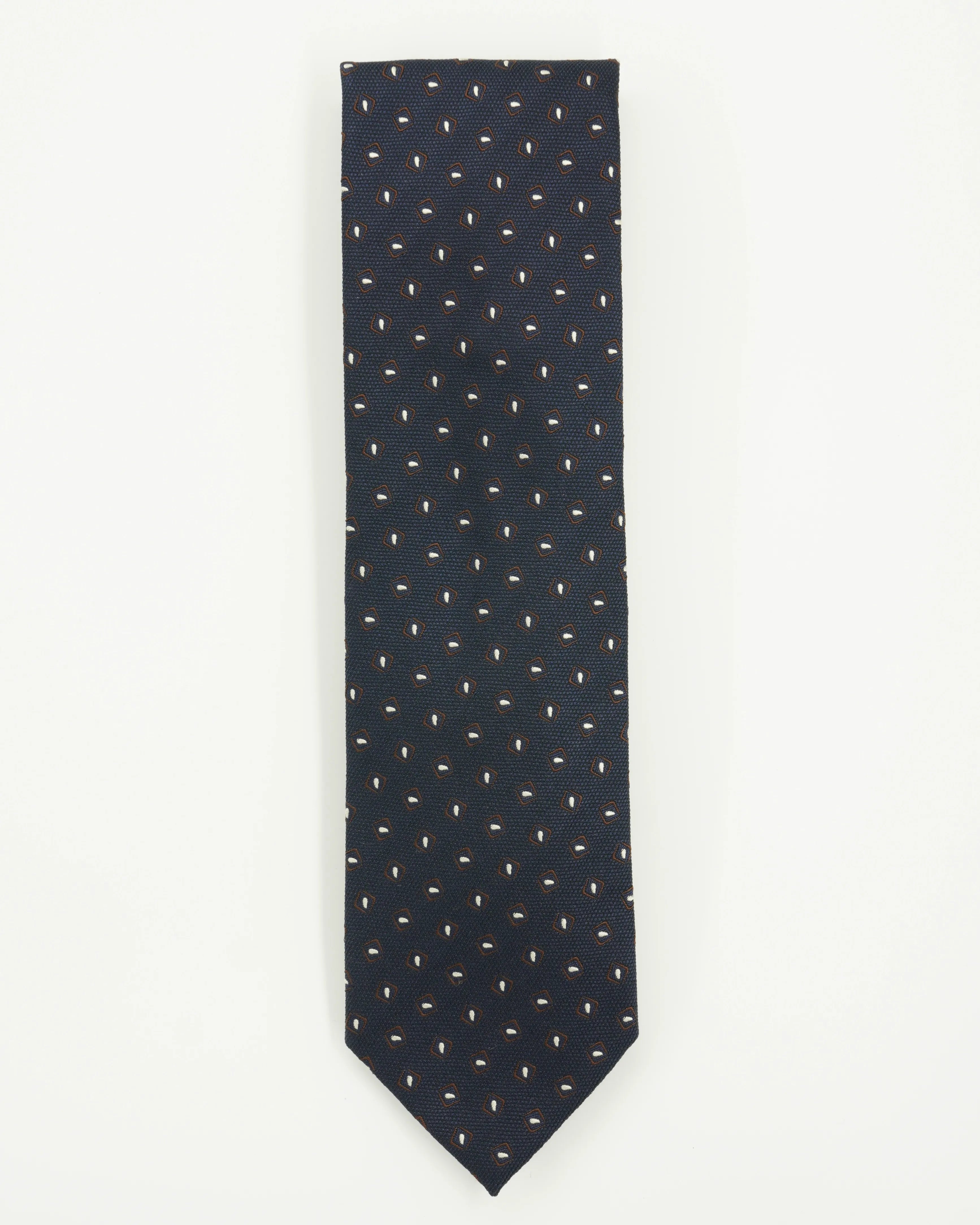 Altea Tie 8cm Silk Cotton Textured Patterned Navy